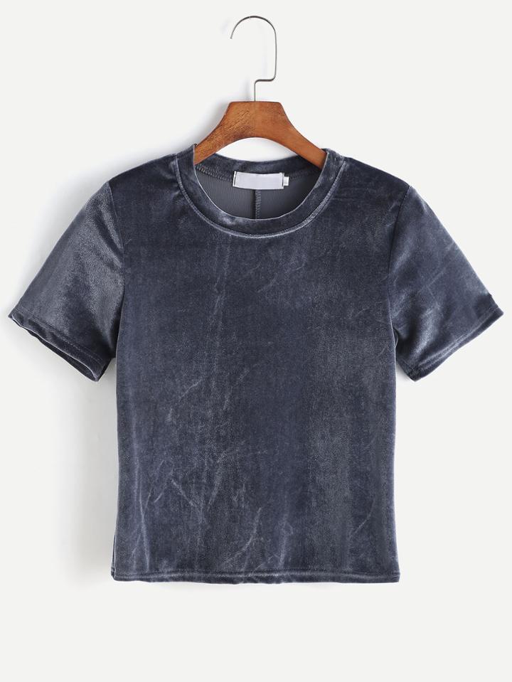 Romwe Grey Split Back Velvet T-shirt