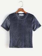 Romwe Grey Split Back Velvet T-shirt