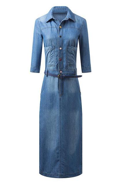 Romwe Cropped Long Denim Dress