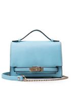 Romwe Embossed Faux Leather Turnlock Strap Bag - Blue