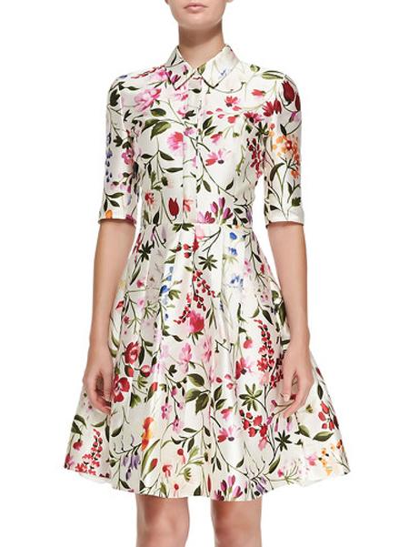 Romwe Multicolor Lapel Half Sleeve Floral Print Flare Dress