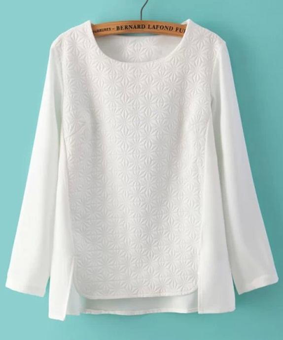 Romwe Dipped Hem Chiffon White Blouse