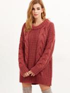 Romwe Brick Red Cable Knit Chunky Sweater