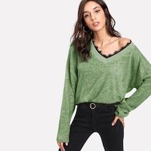 Romwe Contrast Eyelash Lace Marled Knit Jumper