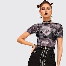 Romwe Angel Print Mesh Tee