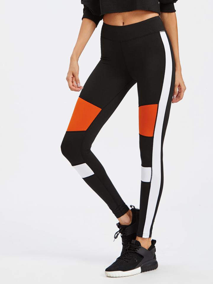 Romwe Active Contrast Panel Leggings