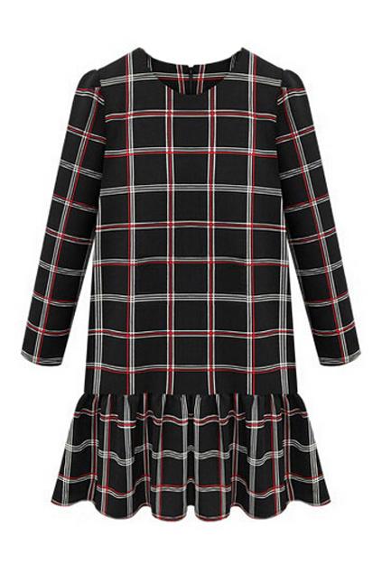 Romwe Check Print Falbala Black Dress