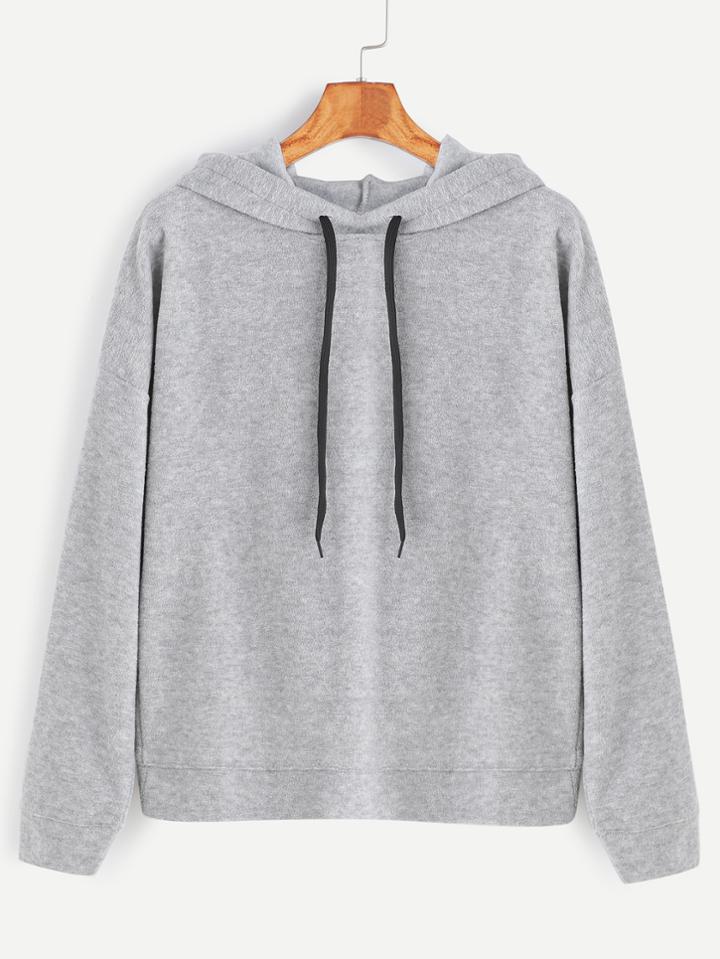 Romwe Pale Grey Overlap Back Drawstring Hooded Sweatshirt