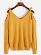 Romwe Yellow Open Shoulder Jersey Sweater