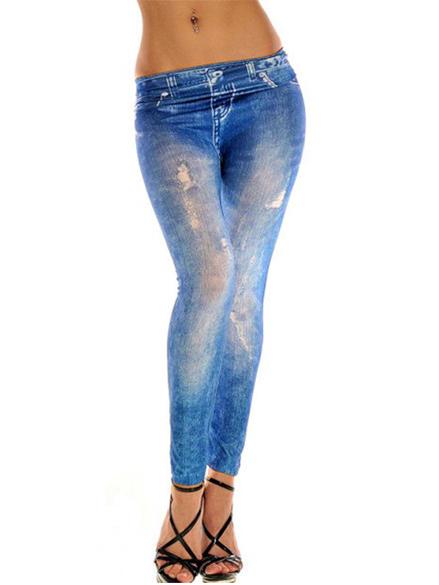 Romwe Elastic Waist Skinny Blue Leggings