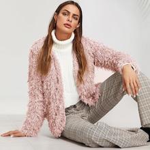 Romwe Open Front Fuzzy Coat