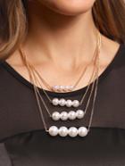 Romwe Pearl Row Link Necklace