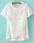 Romwe Round Neck Lace Dip Hem T-shirt