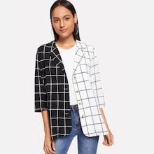 Romwe Color Block Plaid Blazer