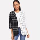 Romwe Color Block Plaid Blazer