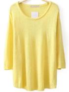 Romwe Yellow Round Neck Three Quarter Sleeve Sweater