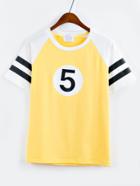 Romwe Yellow Varsity Print Raglan Sleeve T-shirt