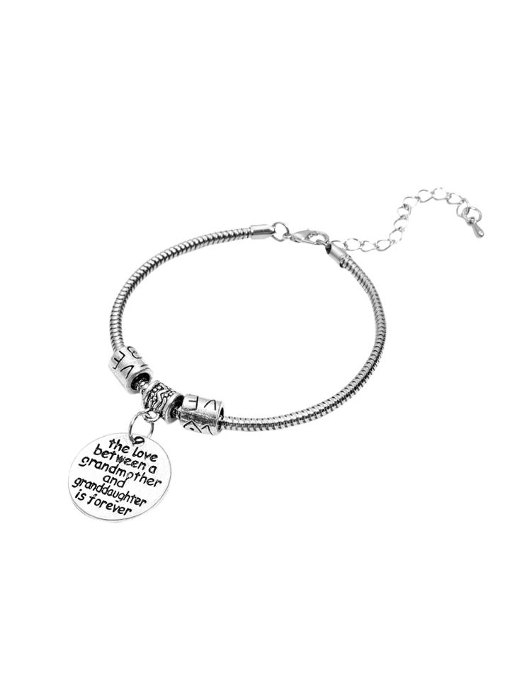 Romwe Silver Hand Stamped Charm Bangle