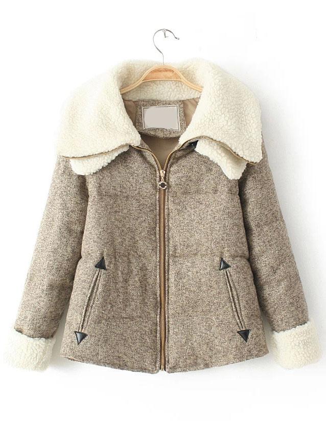 Romwe Double Lapel Zipper Khaki Coat