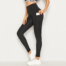 Romwe Solid Wide Waistband Stitch Leggings