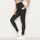 Romwe Solid Wide Waistband Stitch Leggings