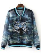 Romwe Multicolor Camouflage Print Tiger Embroidery Jacket