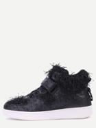 Romwe Black Ostrich Look Fringe Embellished Sneakers
