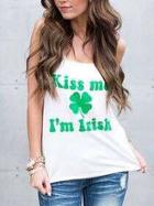 Romwe Clover Print Tank Top - White
