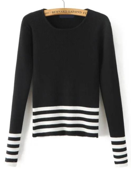 Romwe Black Striped Split Sleeve Knitwear