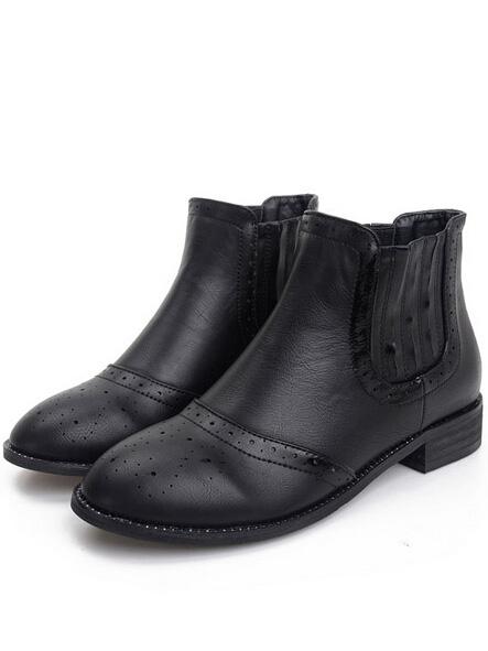 Romwe Black Round Toe Pierced Pu Boots