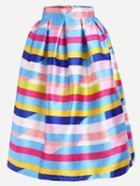 Romwe Striped Flare Skirt With Zipper