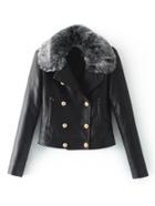 Romwe Pu Jacket With Faux Fur