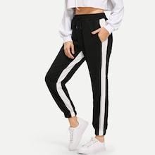 Romwe Drawstring Waist Cut And Sew Pants