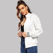 Romwe Ruffle Trim Raglan Sleeve Jacket