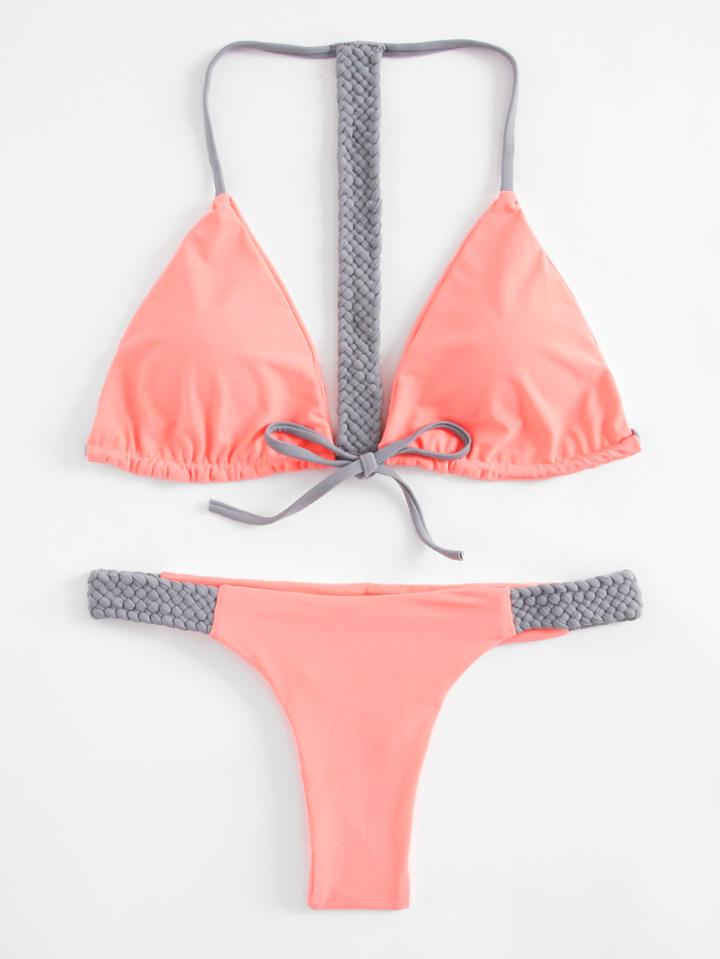 Romwe Braided Strap Racer Back Bikini Set