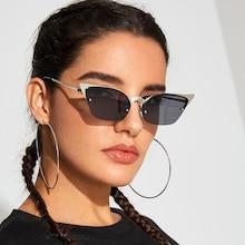 Romwe Metal Detail Semi Rimless Cat Eye Sunglasses