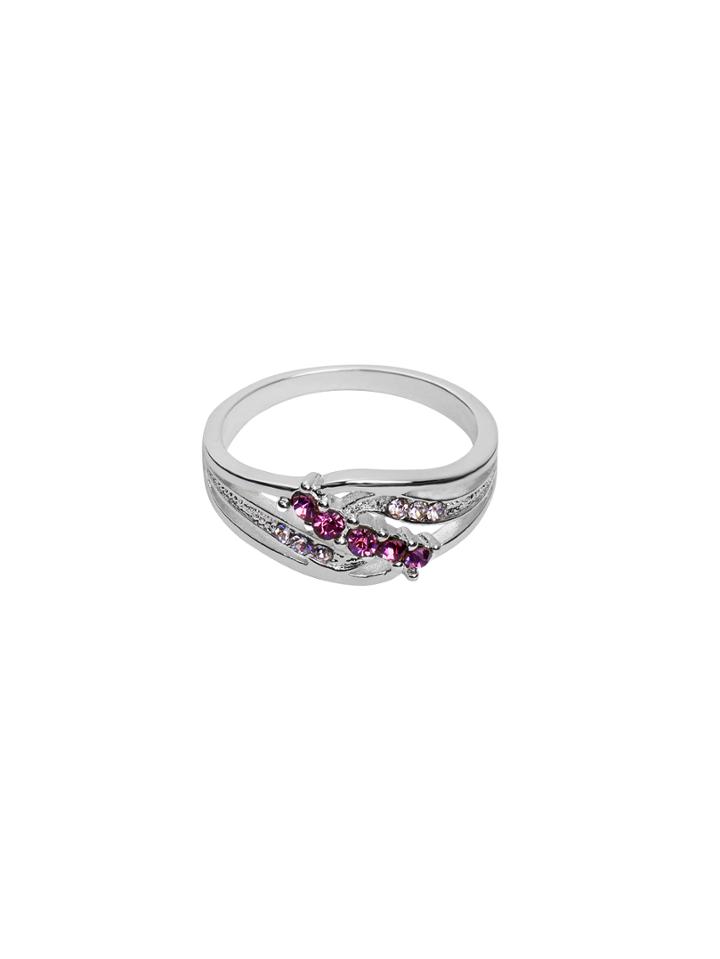 Romwe Silver Red Rhinestone Cutout Ring