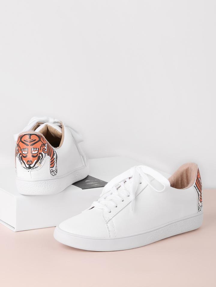 Romwe Tiger Patch Back Lace Up Sneakers