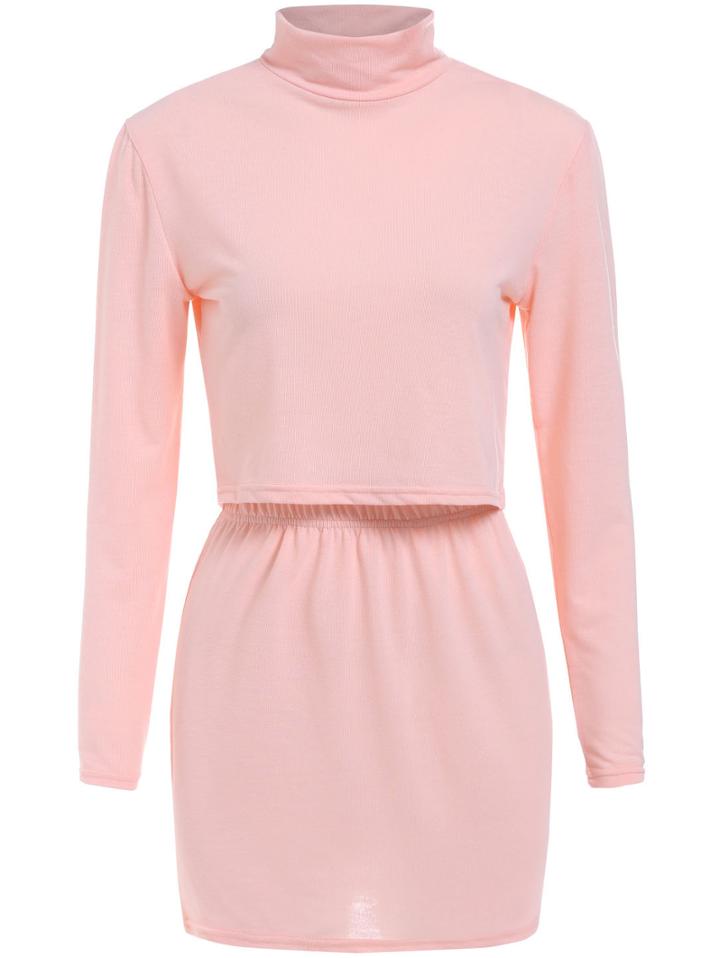 Romwe Stand Collar Crop Top With Skirt