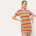 Romwe Rainbow Stripe Print T-shirt Dress