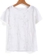 Romwe Short Sleeve Lace Embroidered Top