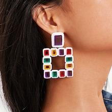 Romwe Color-block Open Square Drop Earring