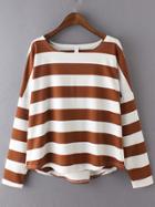 Romwe High Low Striped Brown T-shirt