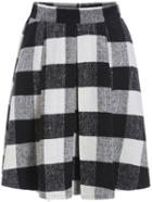 Romwe Plaid Zipper Black White Skirt