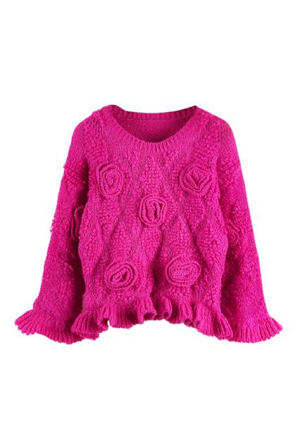Romwe 3d Rose Embellished Flouncing Elegant Jumper