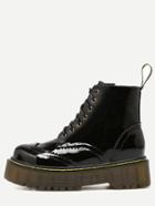 Romwe Black Patent Leather Rubber Sole Martin Wingtip Boots