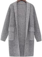 Romwe Long Sleeve Open Front Grey Coat