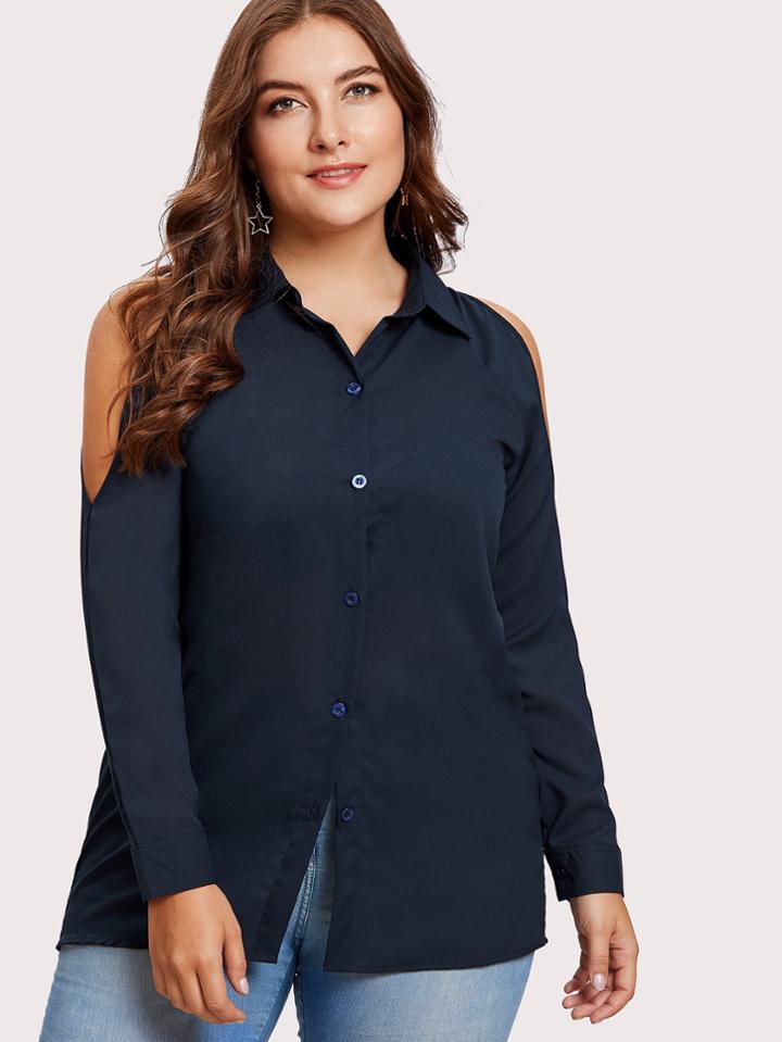 Romwe Open Shoulder Shirt