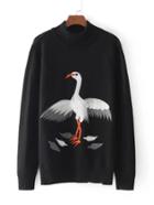 Romwe Crane Print Jumper Sweater