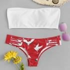 Romwe Plus Ladder Cut-out Crane Print Bikini Set